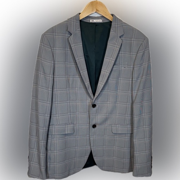 Zara Men's Gray Checkered Blazer